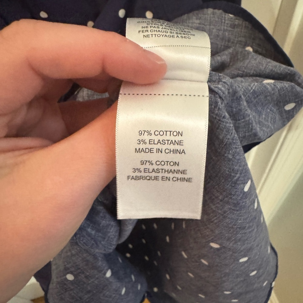 UNTUCKit Navy and White Polka Dot Shirt Dress, tie front - Picture 7 of 7